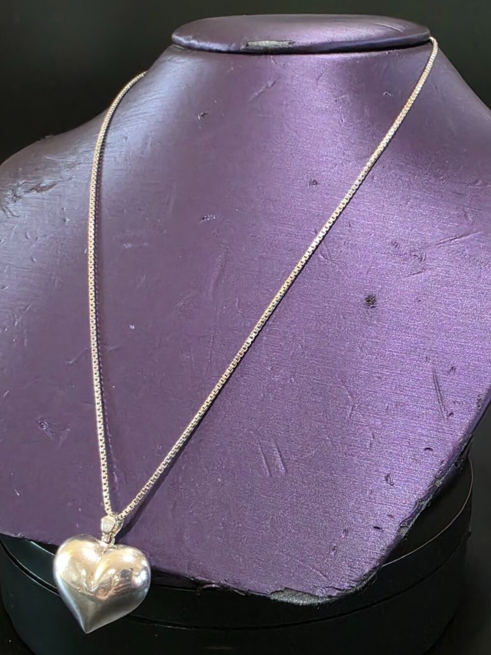 Vintage Sterling Silver Puffy Heart Pendant Necklace 18" 925 Box Chain 7.1 grams